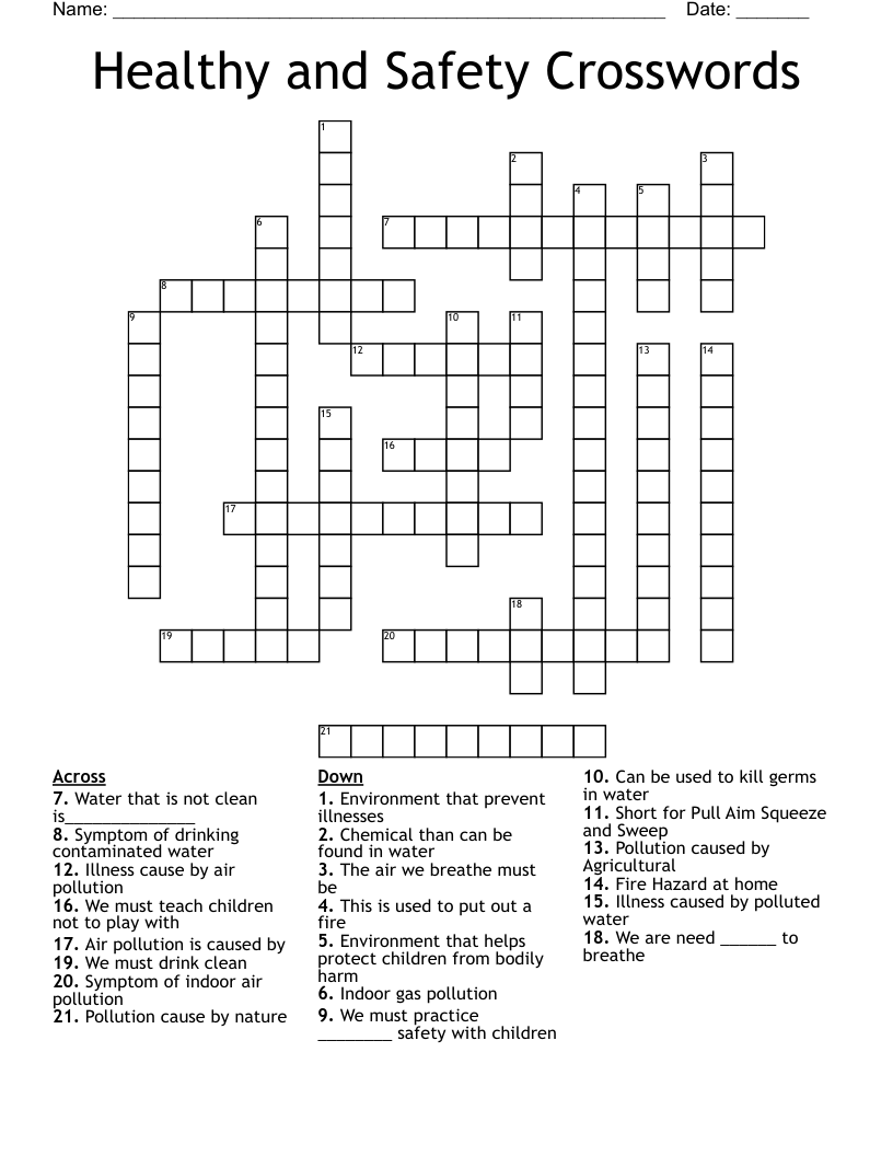 Healthy and Safety Crosswords