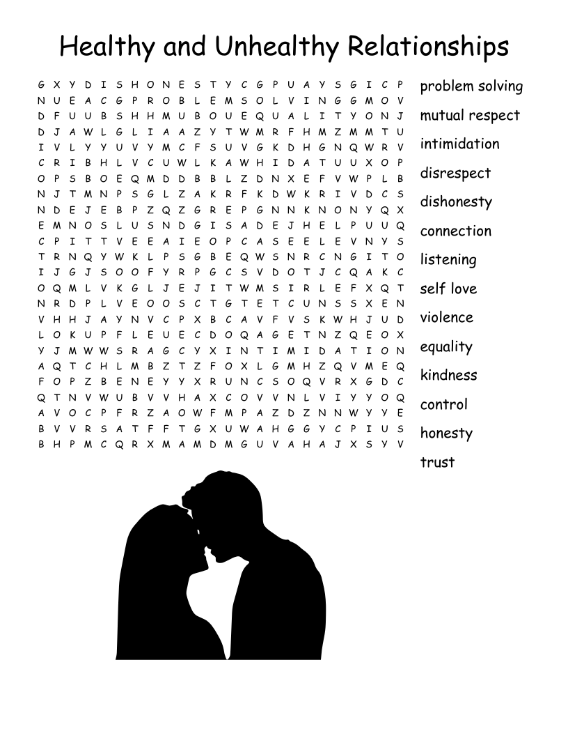 Healthy and Unhealthy Relationships Word Search