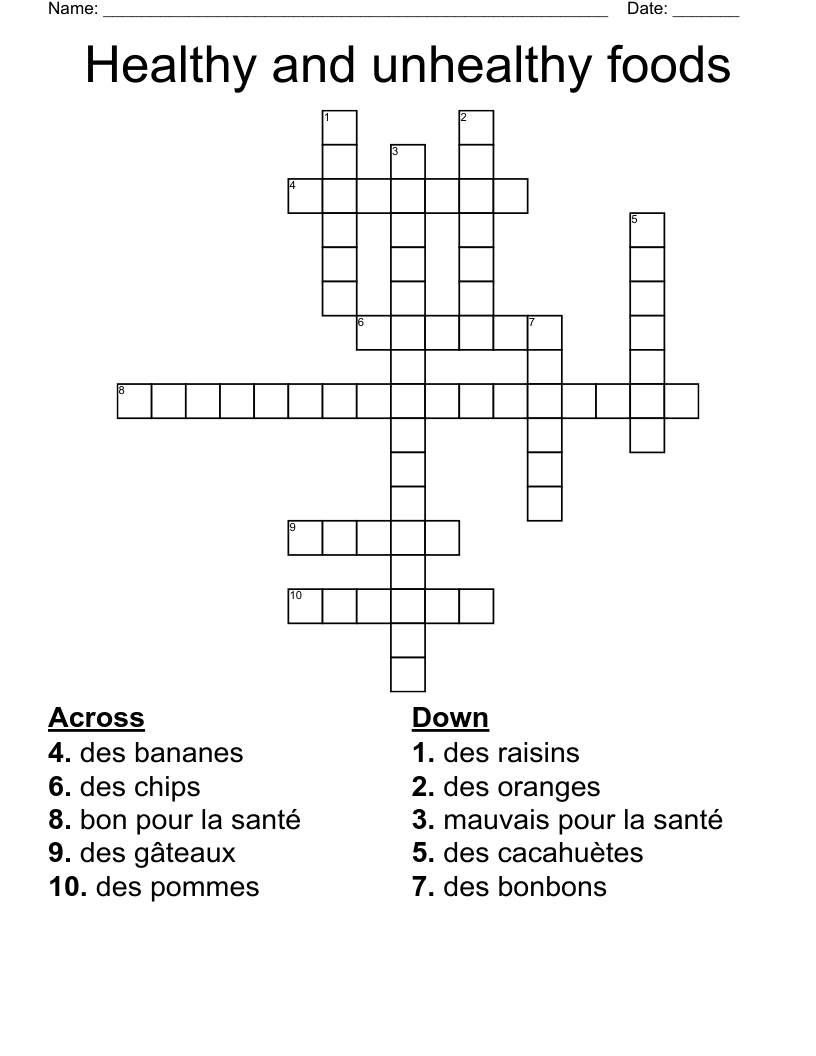 Healthy and unhealthy foods Crossword
