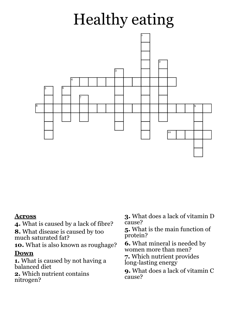 Healthy eating Crossword