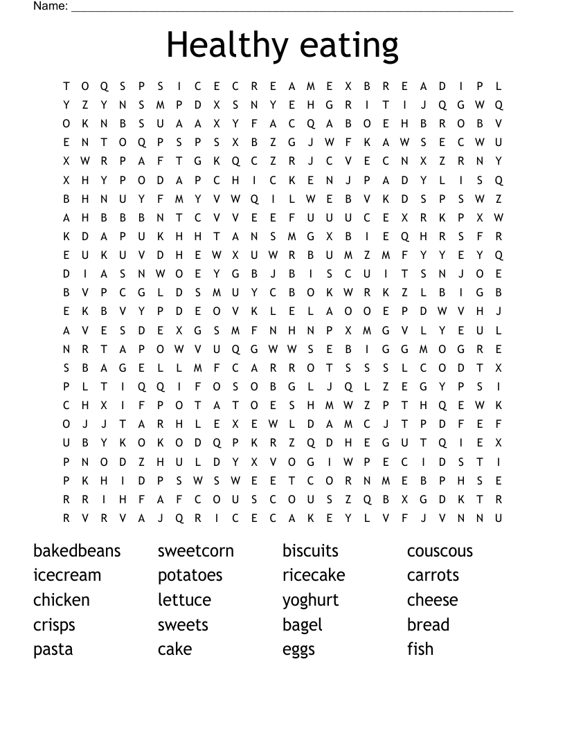 Healthy eating Word Search