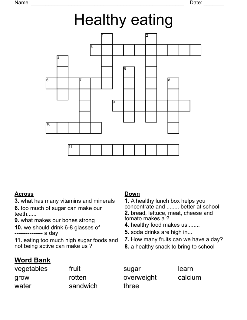 Healthy eating  Crossword