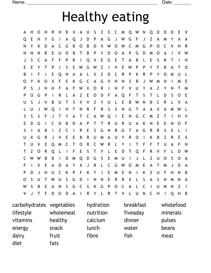 Healthy eating  Word Search