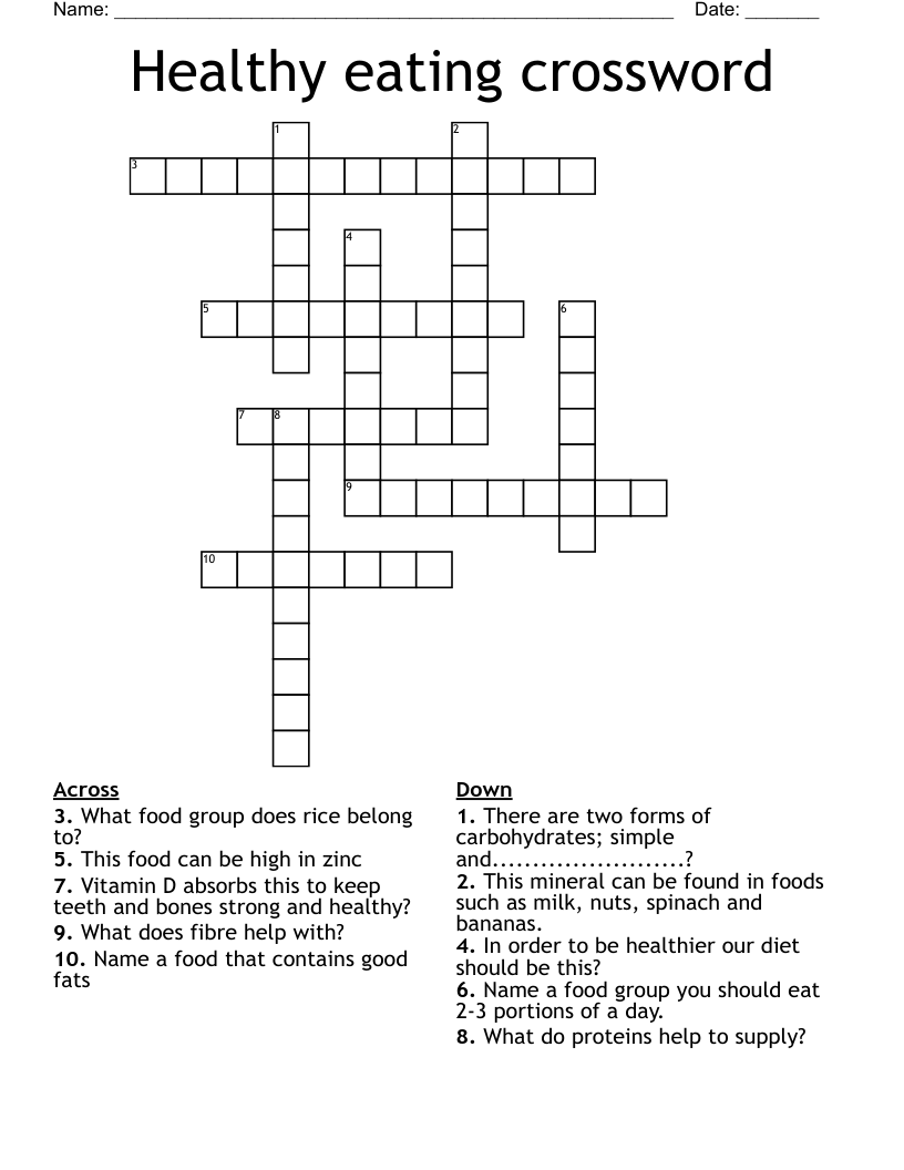 Healthy eating crossword