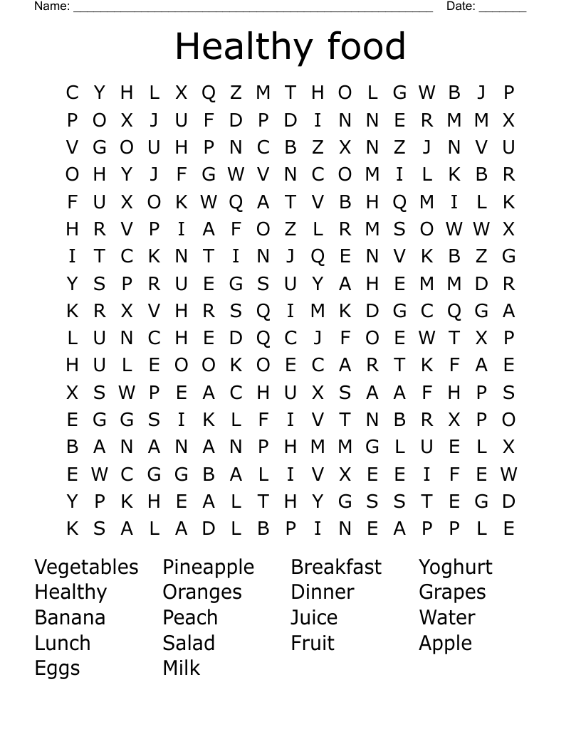 Healthy food Word Search
