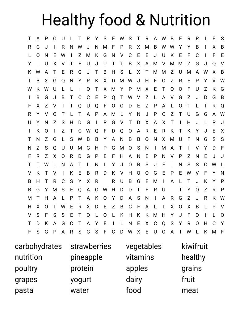 Healthy food & Nutrition Word Search