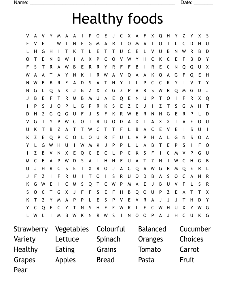Healthy foods Word Search