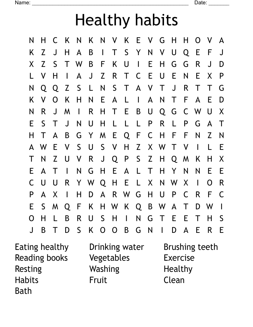 Healthy habits Word Search