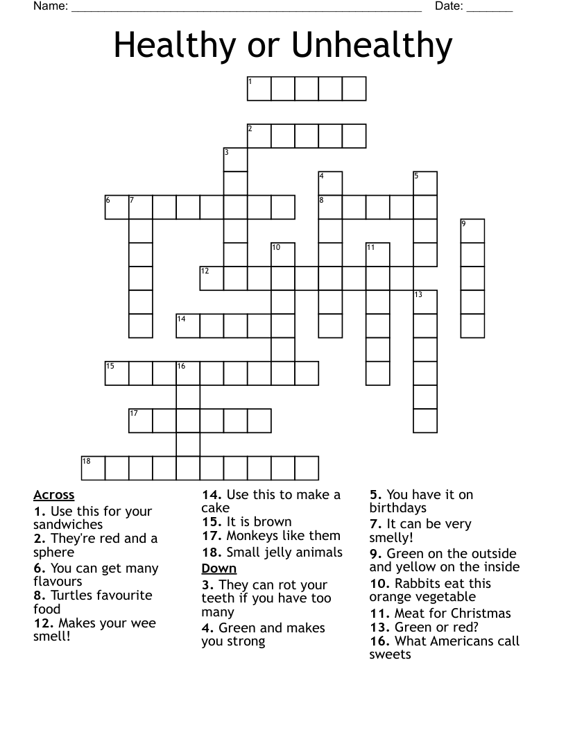 Healthy or Unhealthy Crossword