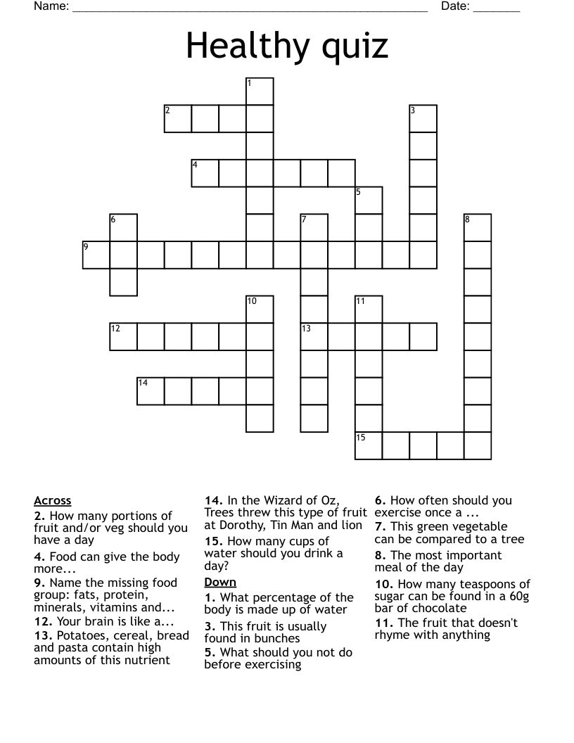 Healthy quiz Crossword