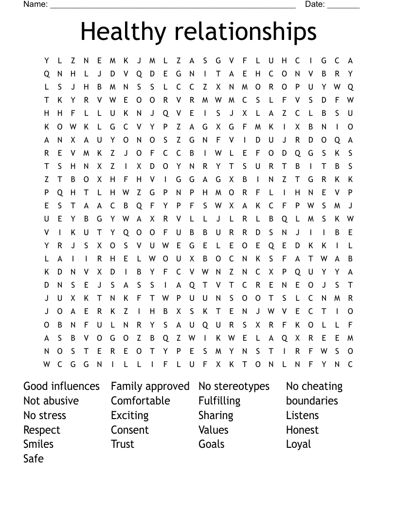 Healthy relationships Word Search