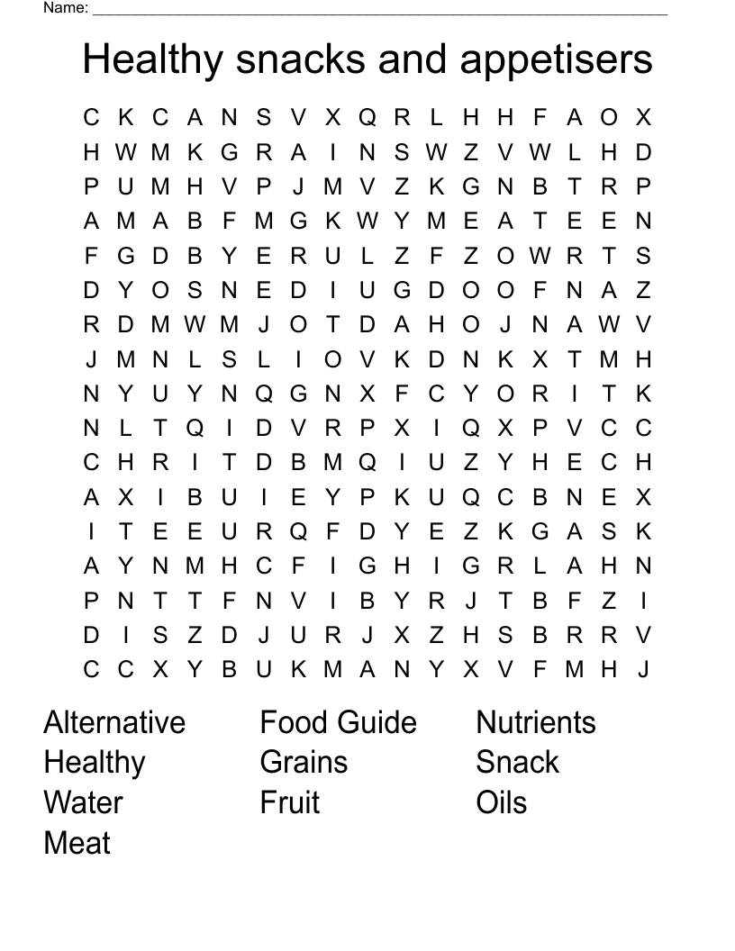 Healthy snacks and appetisers  Word Search