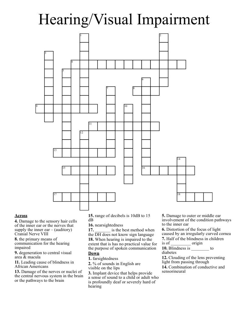 Hearing/Visual Impairment Crossword