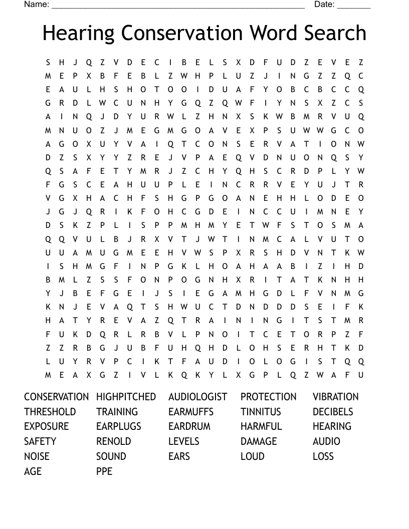 Hearing Conservation Word Search