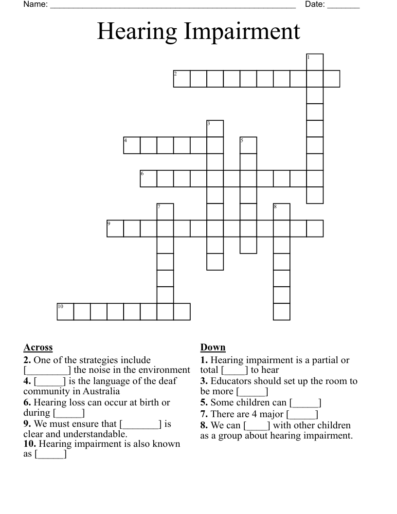 Hearing Impairment Crossword