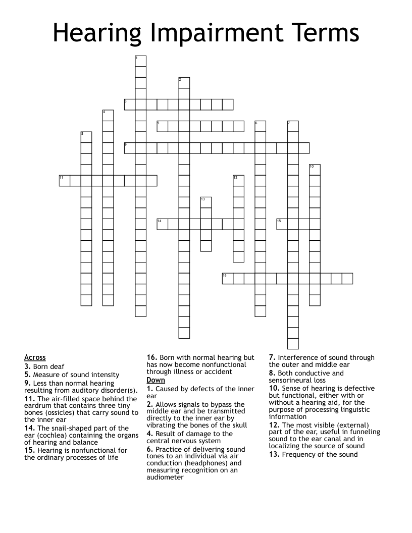 Hearing Impairment Terms  Crossword