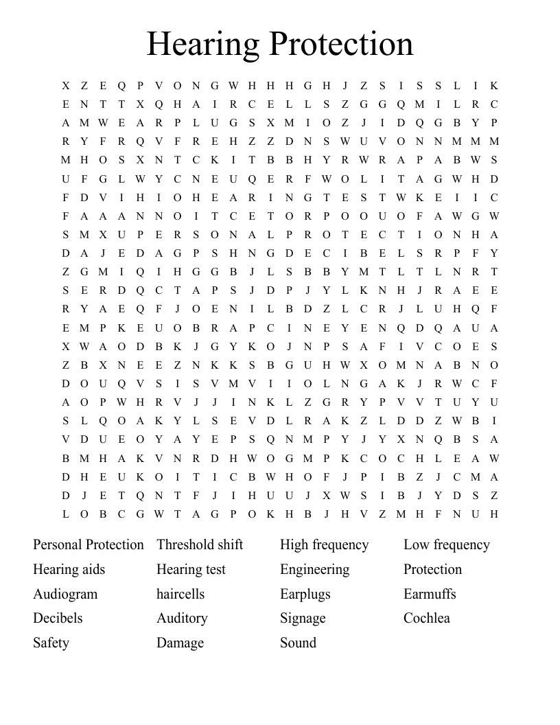 Hearing Protection Word Search