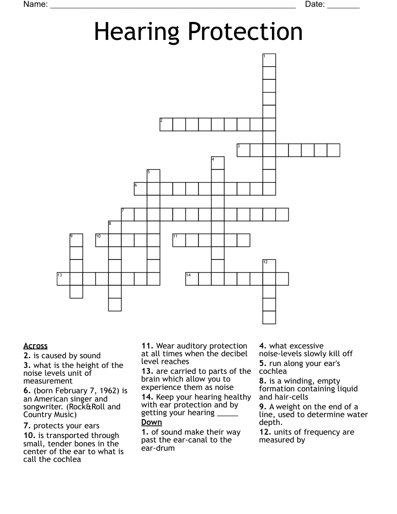 Hearing Protection Crossword