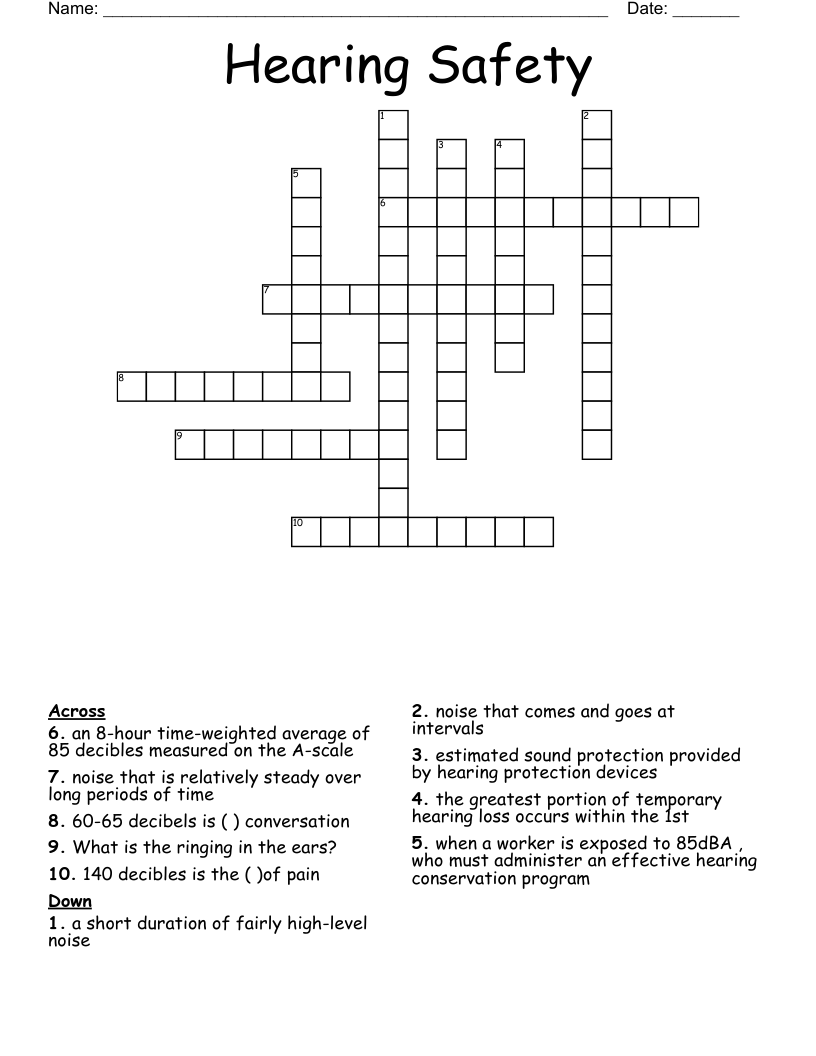 Hearing Safety Crossword