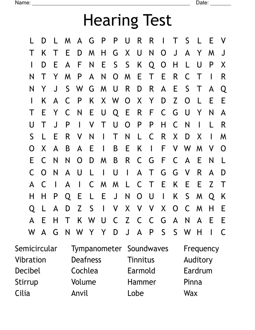 Hearing Test Word Search