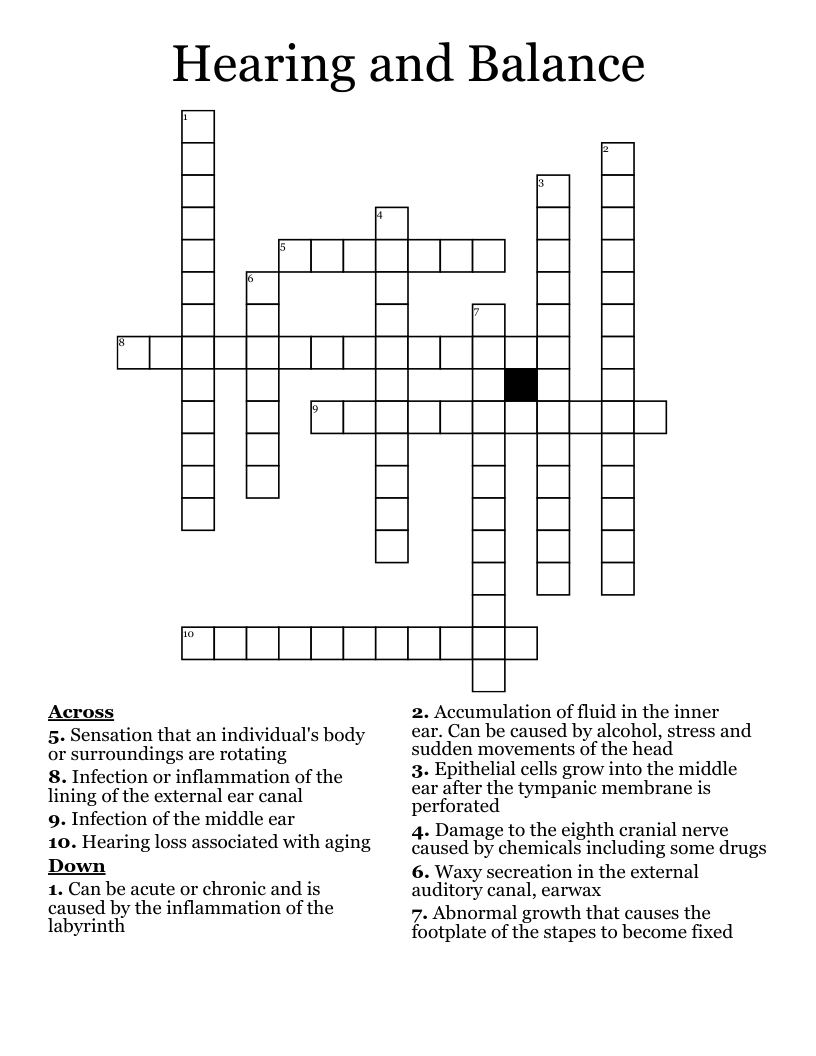 Hearing and Balance  Crossword