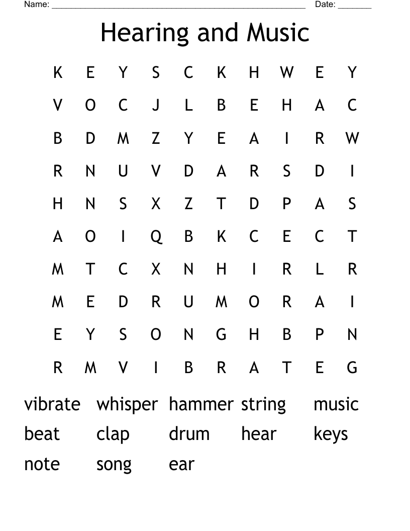 Hearing and Music Word Search
