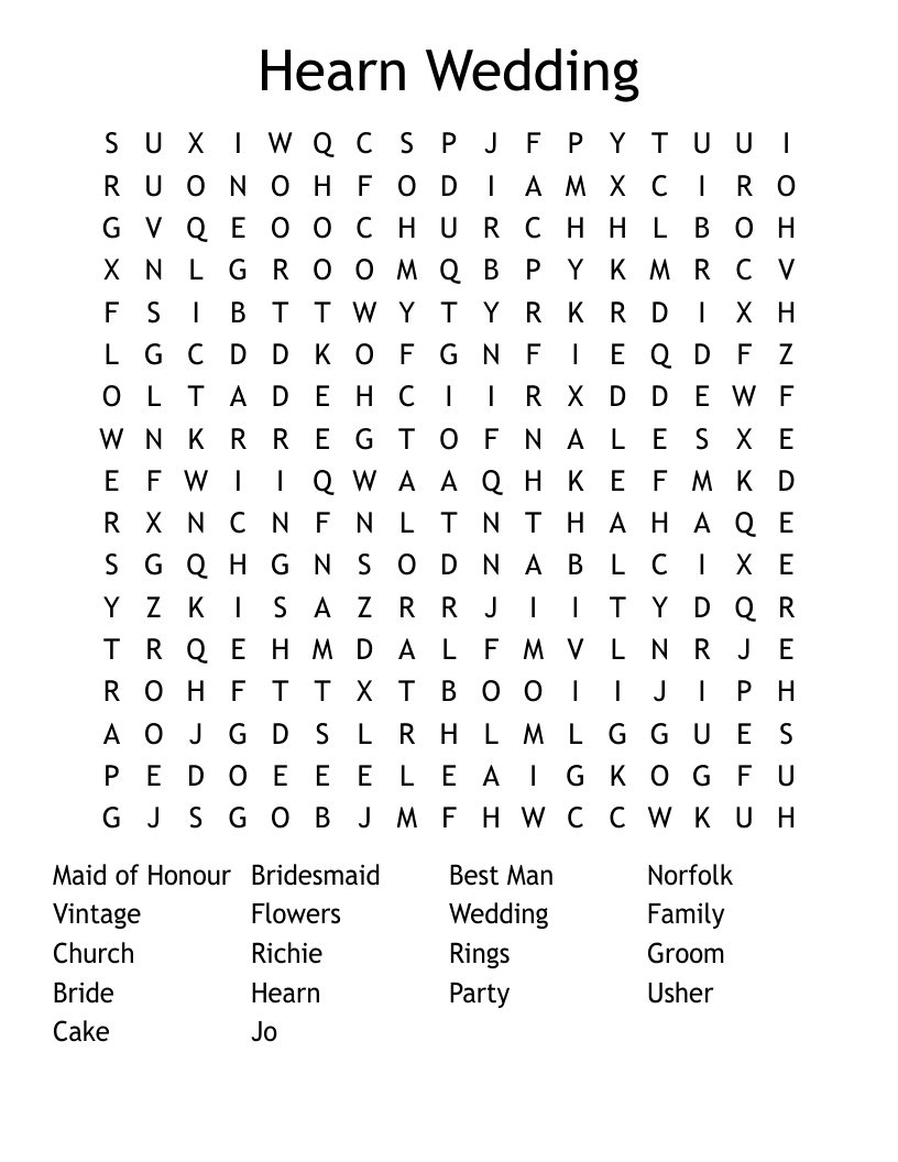 Hearn Wedding Word Search