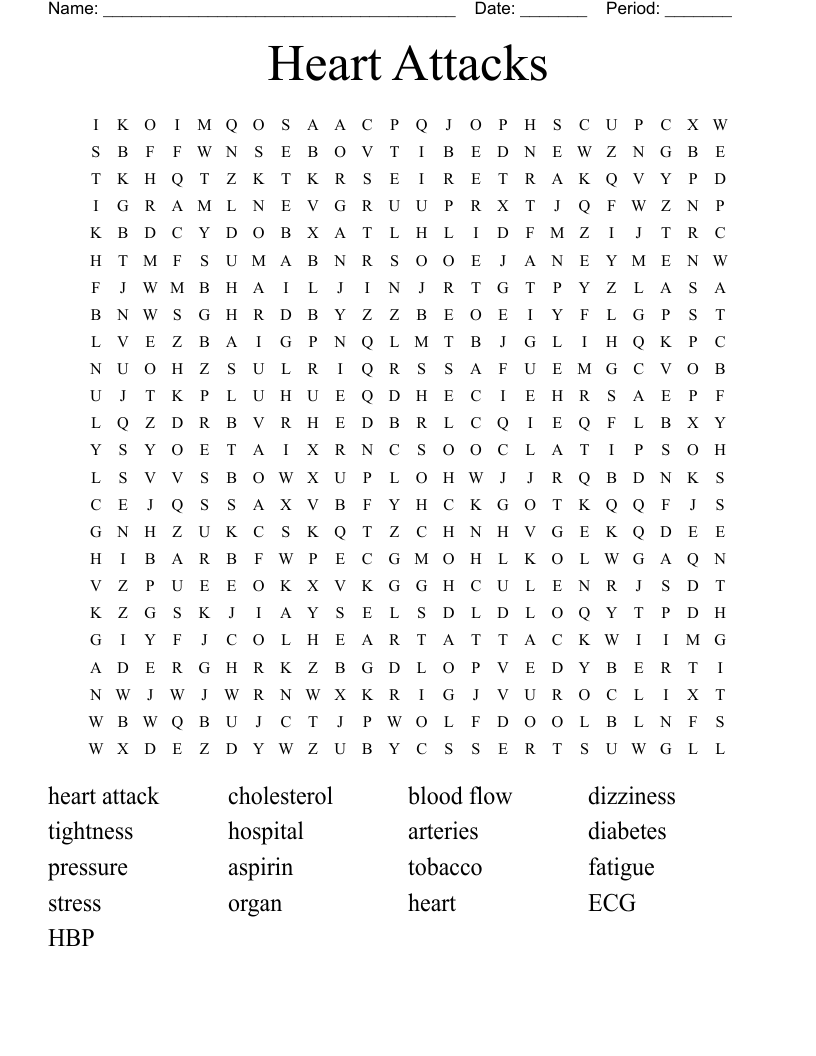Heart Attacks  Word Search