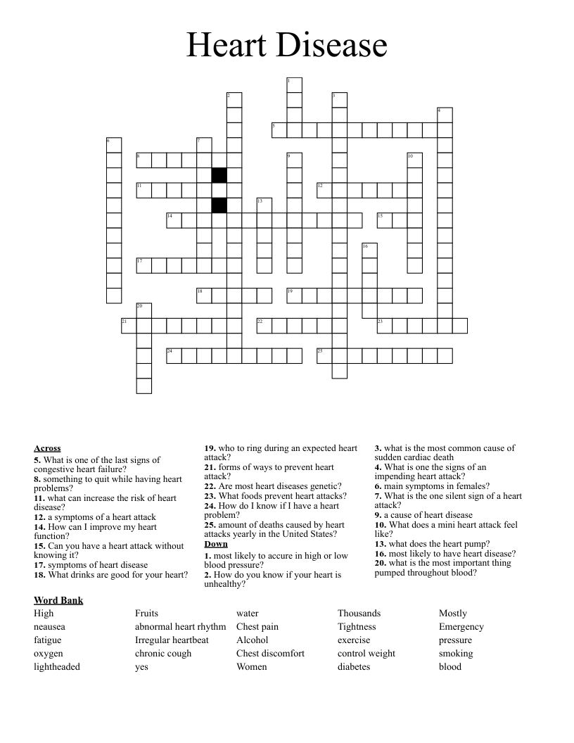 Heart Disease Crossword