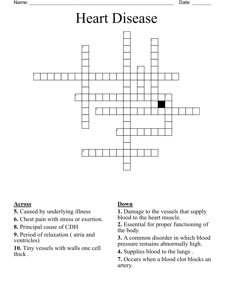 Heart Disease  Crossword