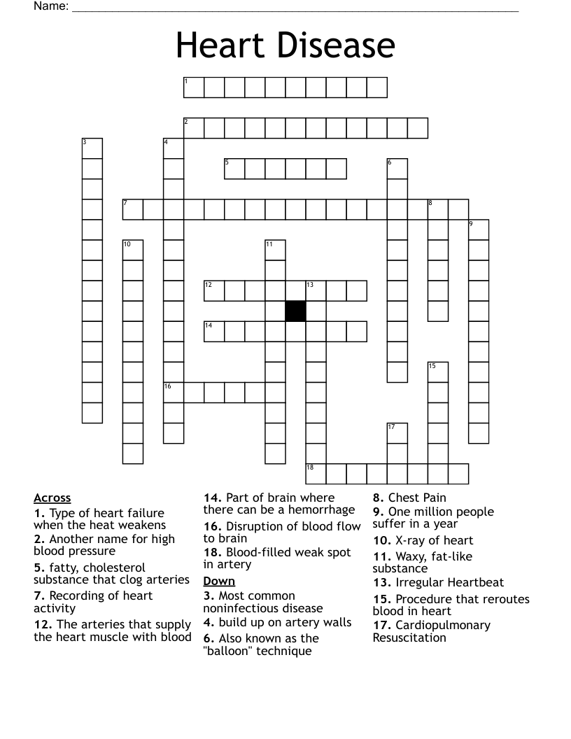 Heart Disease  Crossword