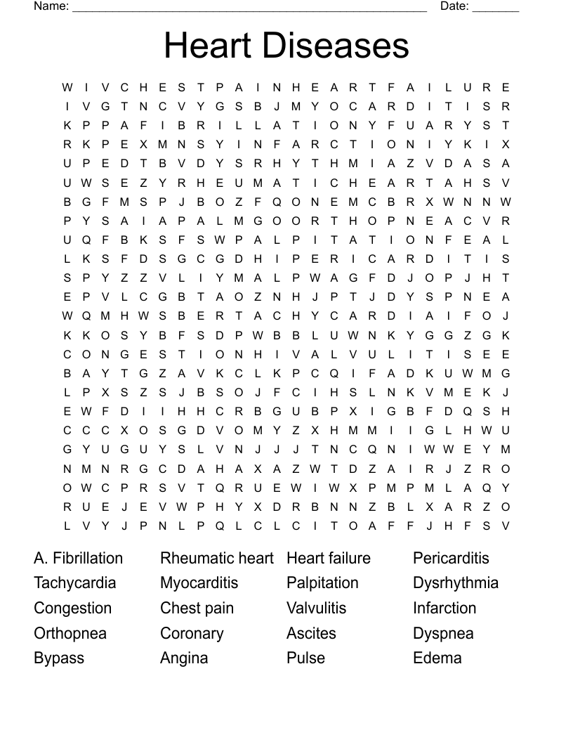 Heart Diseases Word Search