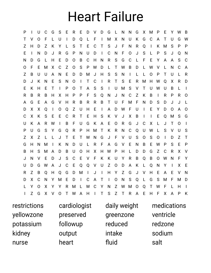 Heart Failure Word Search