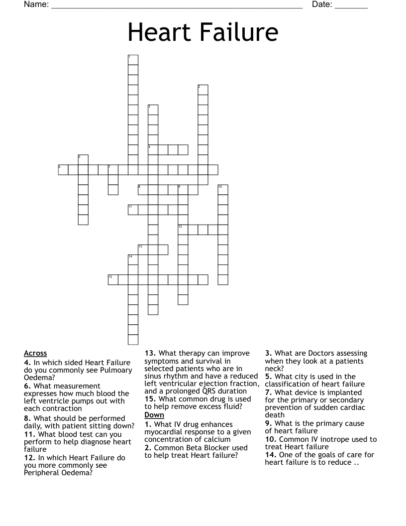 Heart Failure Crossword