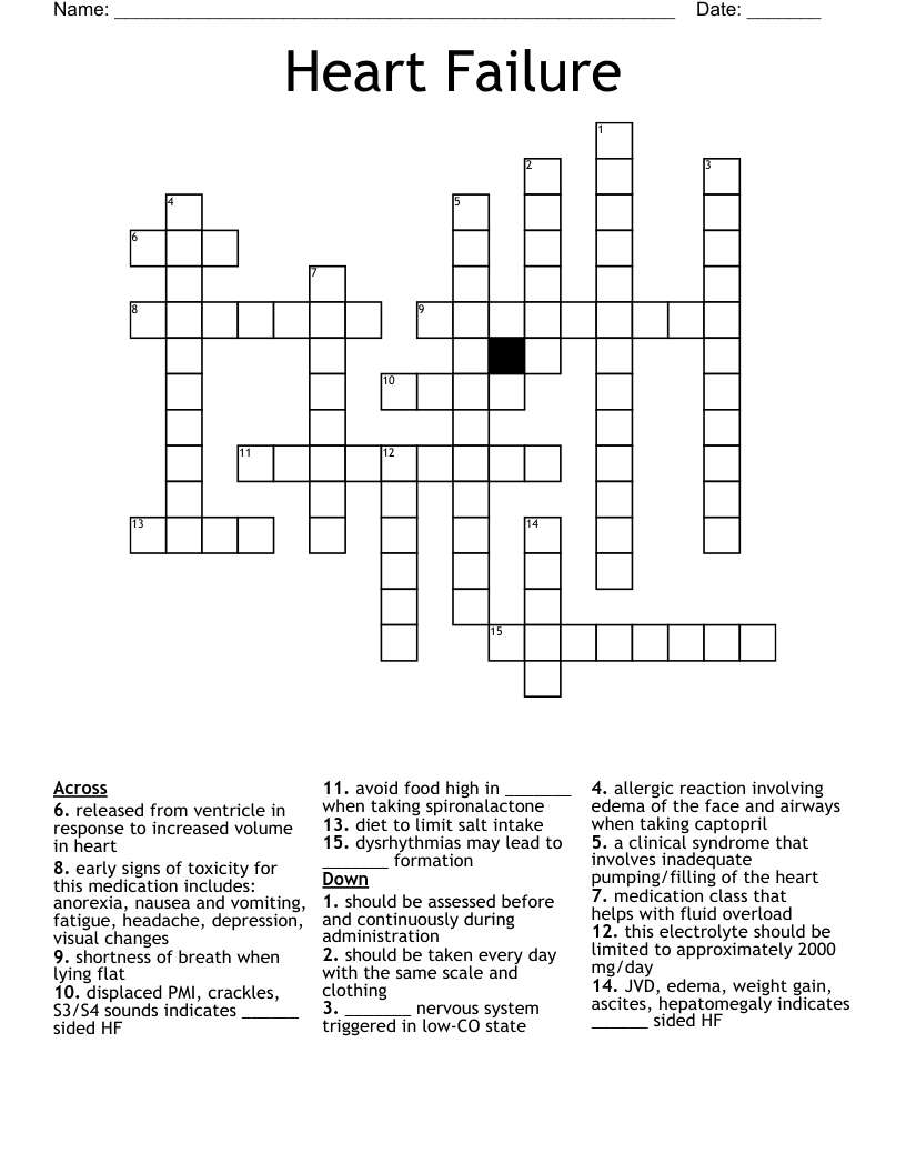 Heart Failure Crossword