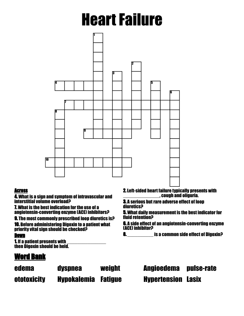 Heart Failure Crossword