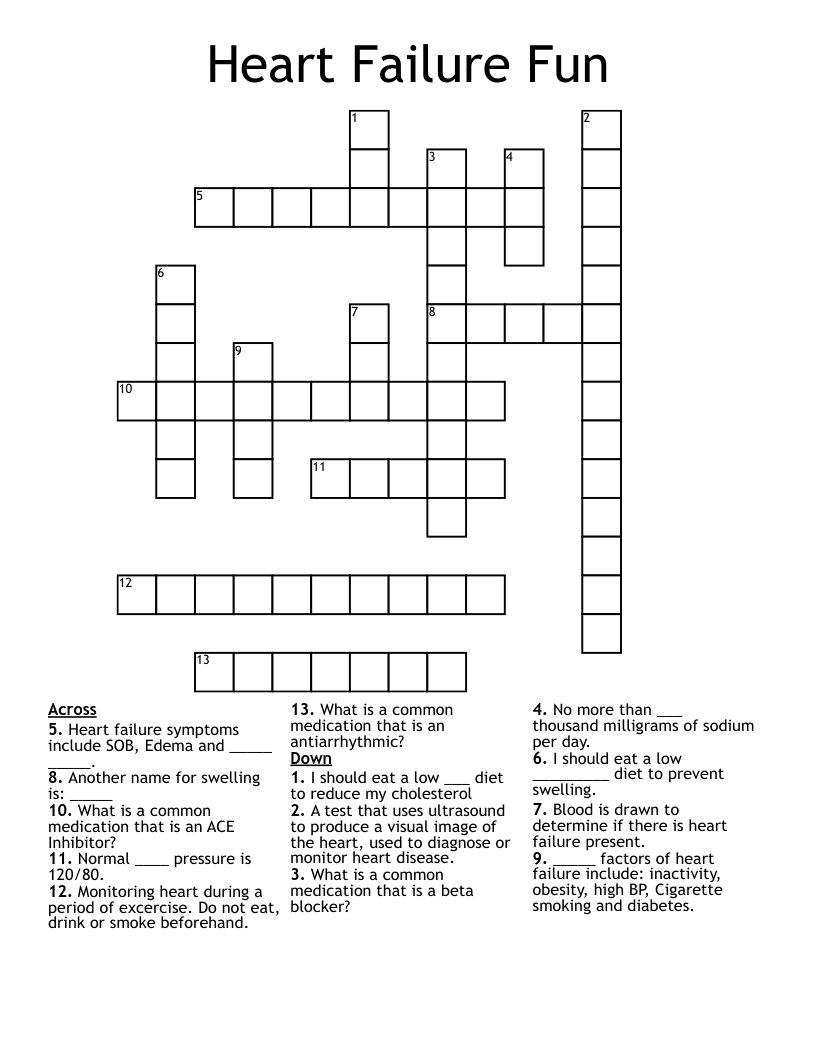 Heart Failure Fun Crossword