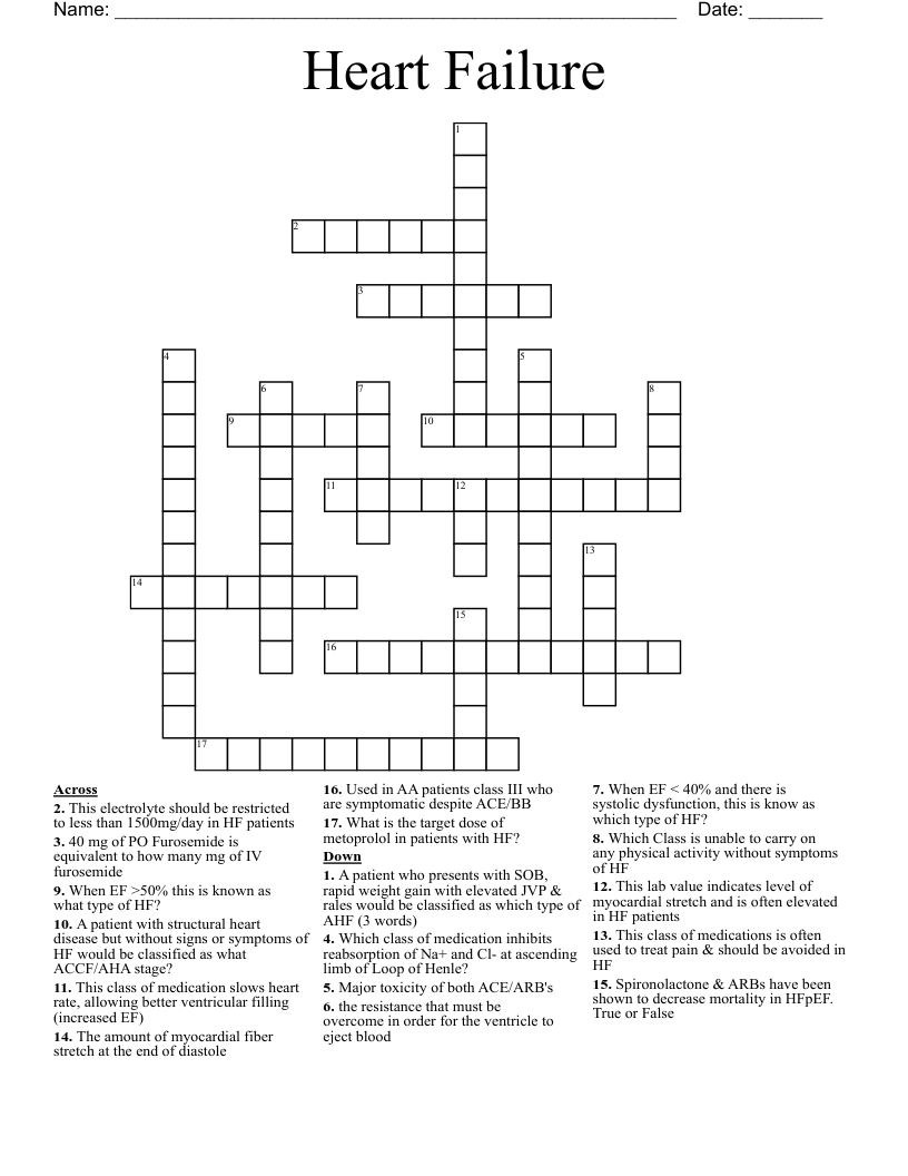 Heart Failure  Crossword