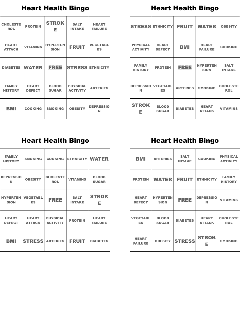 Heart Health Bingo
