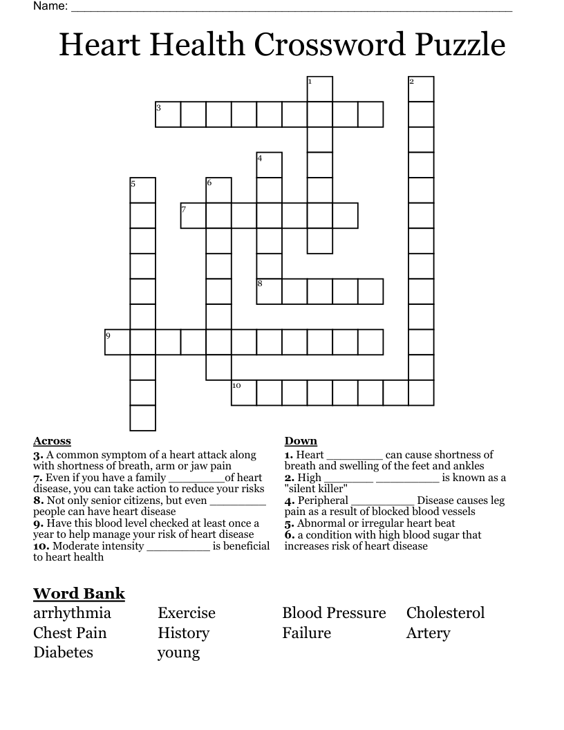 Heart Health Crossword Puzzle