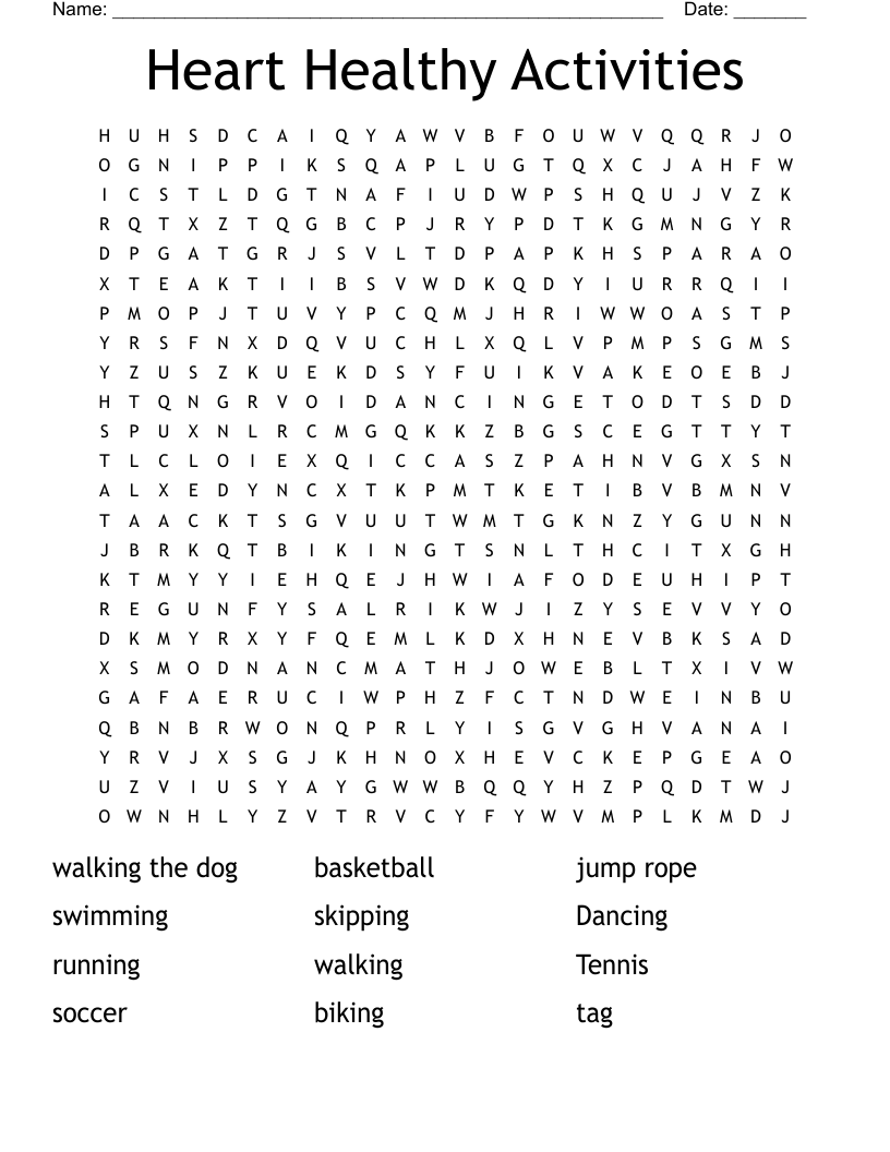 Heart Healthy Activities  Word Search