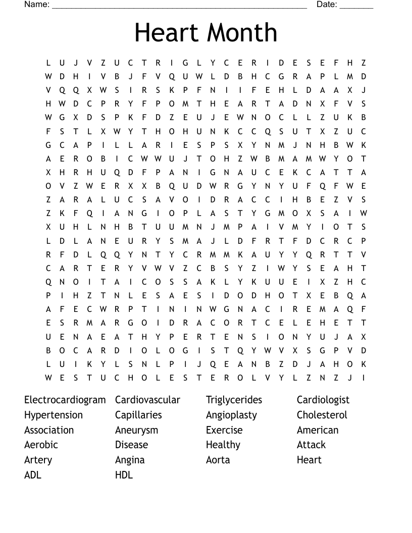 Heart Month Word Search