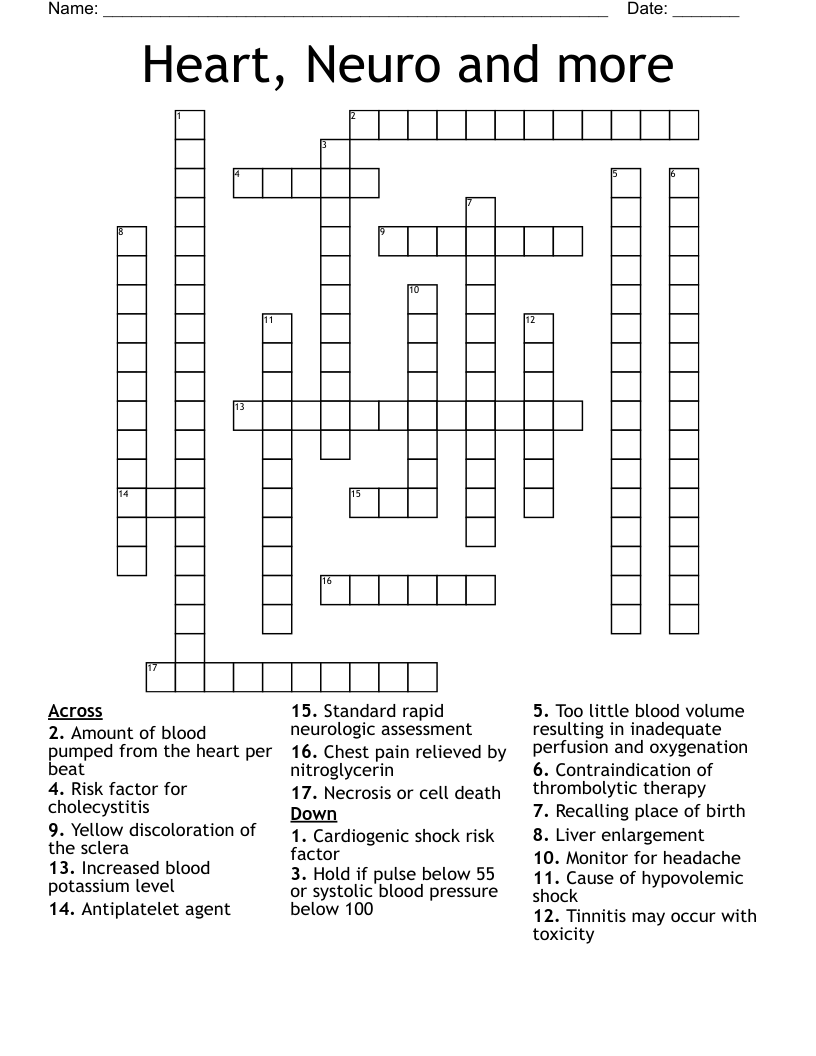 Heart, Neuro and more Crossword