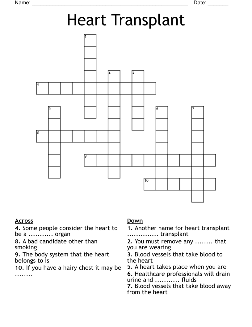 Heart Transplant Crossword