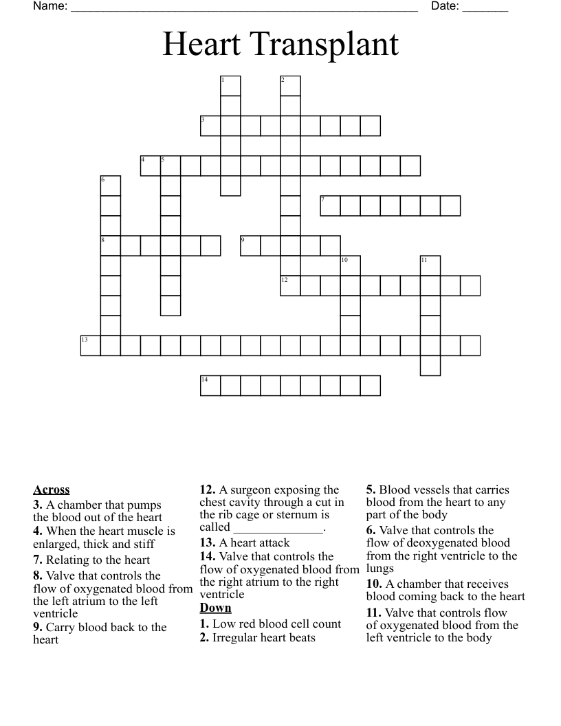 Heart Transplant Crossword