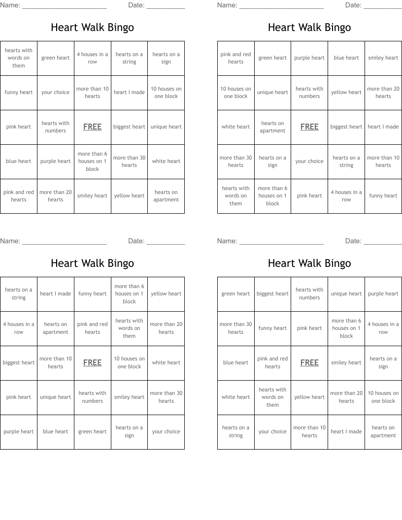 Heart Walk Bingo