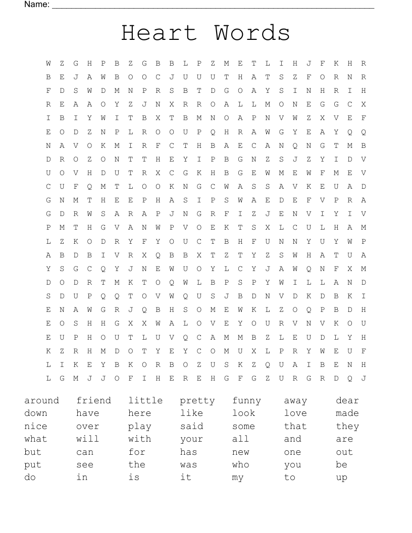Heart Words Word Search