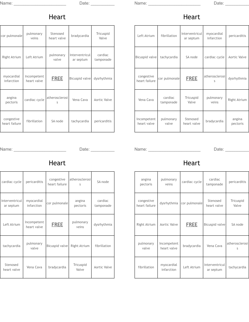 Heart  Bingo Cards