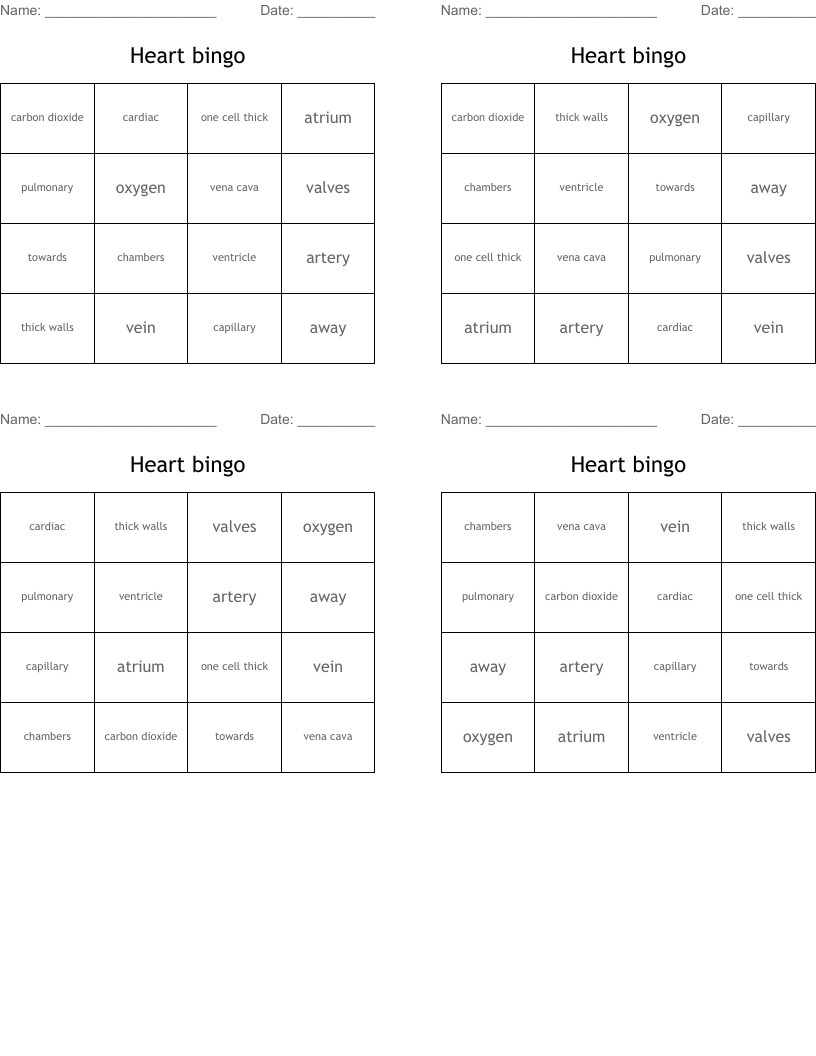 Heart bingo