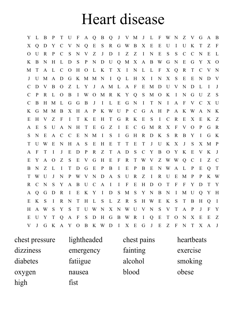 Heart disease Word Search